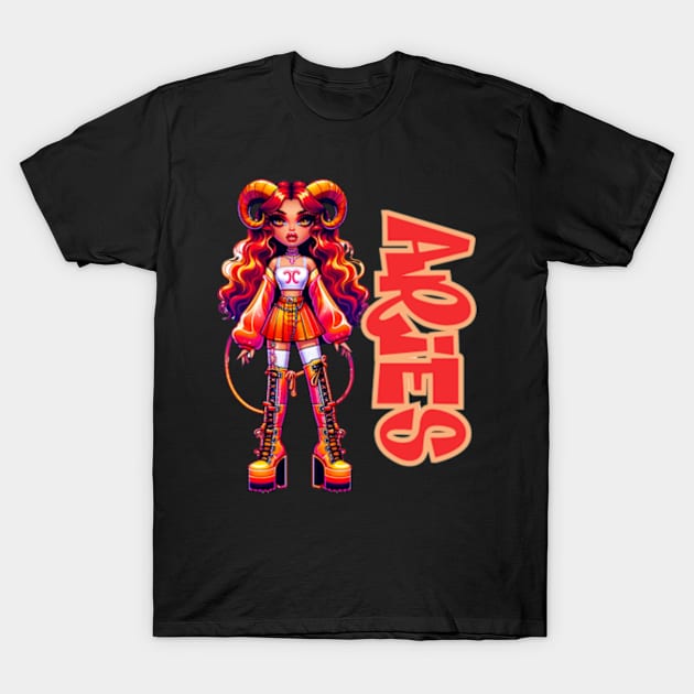 Aries SZN Dollz Zodiac Birthday Anime Baddie T-Shirt by Lavender Celeste